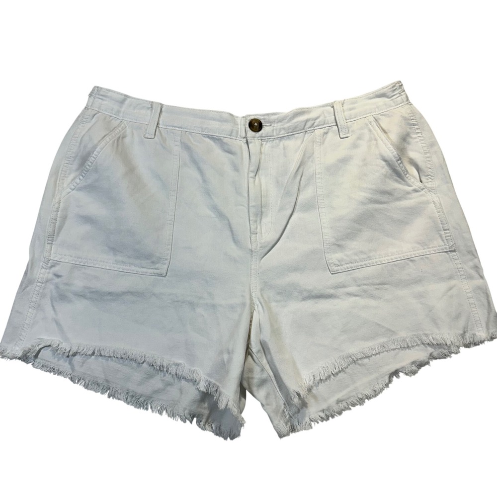 Aerie Denim Shorts Women XL White Raw Hem Frayed Boho Utility Casual
